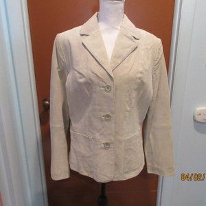 MONTEREY BAY Women's Light Gray Genuine Suede Jacket, Washable/ Dryable, Size 14